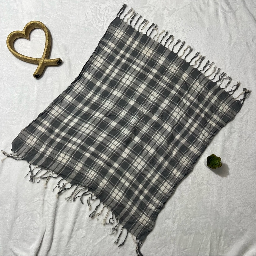 Gray and White Plaid Scarf